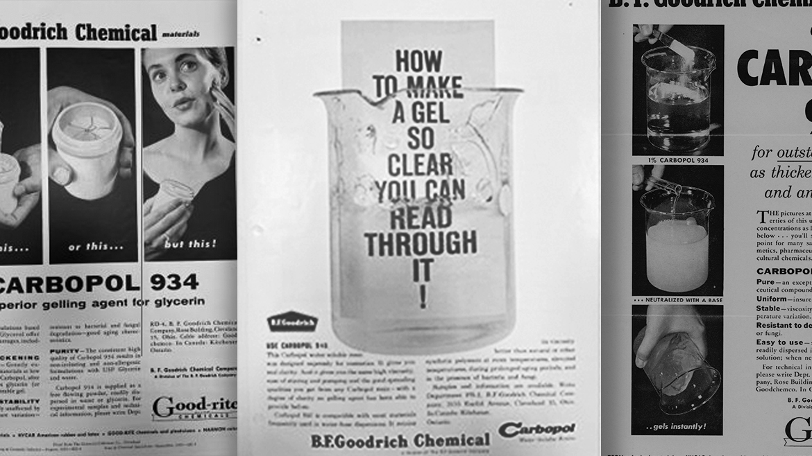 Collage of historic Carbopol print adverts